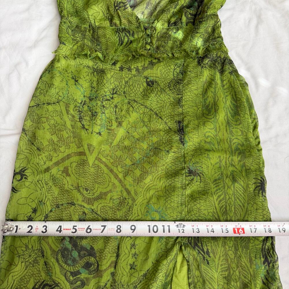 Urban Outfitters Dragon Print Sheer Maxi Dress Green Deep V Slit Women’s M - Picture 12 of 16